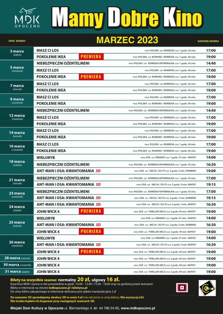 Kino w marcu - serdecznie zapraszamy