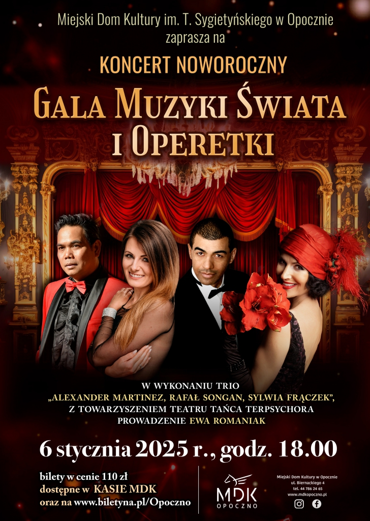 Zapraszamy na Koncert Noworoczny „Gala Muzyki Świata i Operetki”
