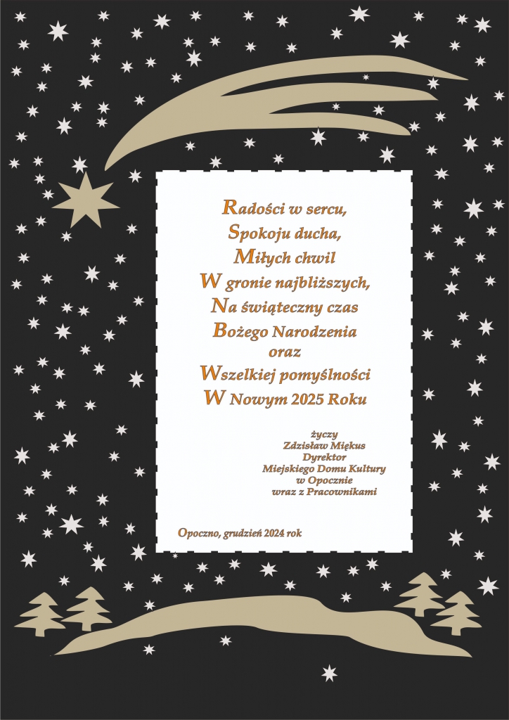 Kliknij, aby przeczytać artykuł Życzenia świąteczno-noworoczne od Miejskiego Domu Kultury! Życzenia świąteczno-noworoczne od Miejskiego Domu Kultury!