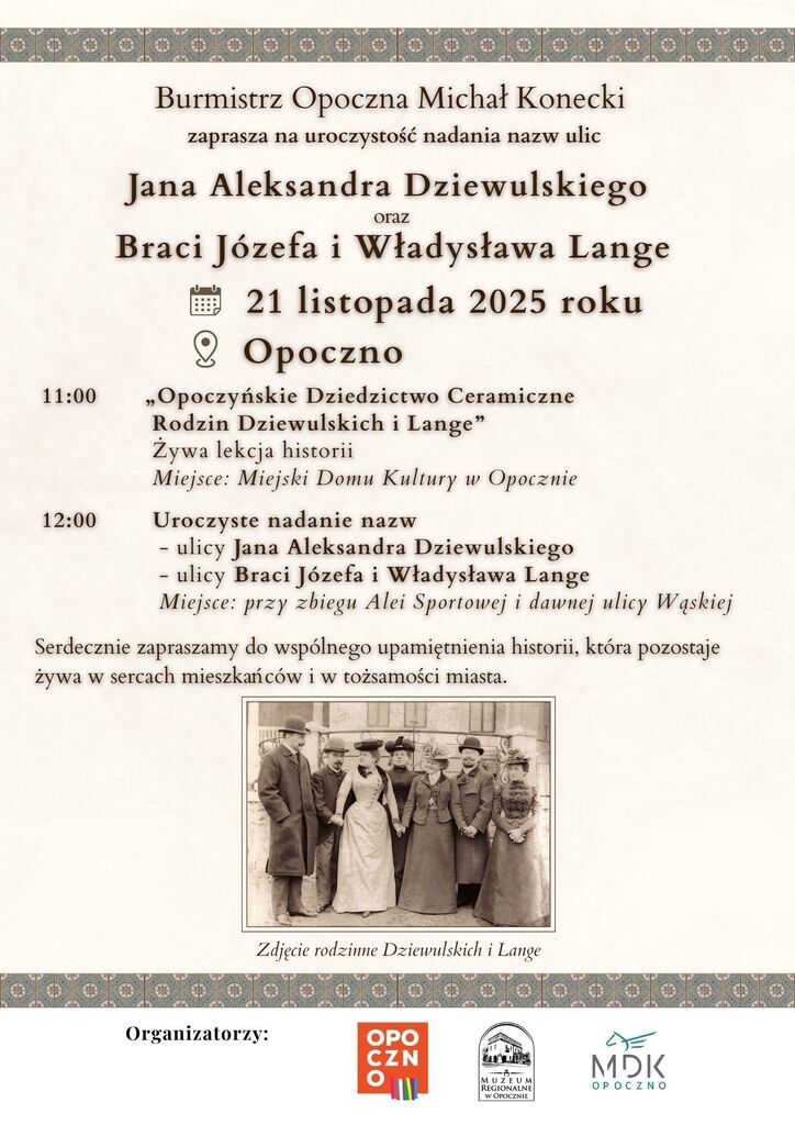 Zaproszenie na uroczystość nadania nazw ulic w Opocznie Zaproszenie na uroczystość nadania nazw ulic w Opocznie