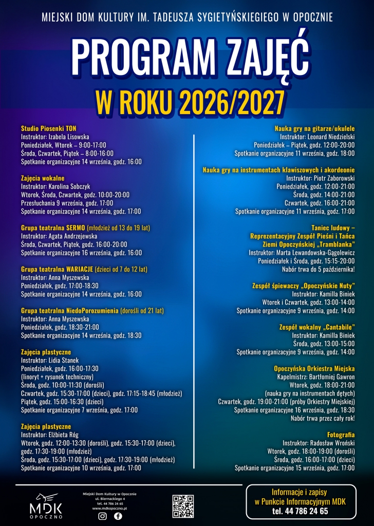 Nowy rok kulturalny w MDK Opoczno - trwa nabór na zajęcia! Nowy rok kulturalny w MDK Opoczno - trwa nabór na zajęcia!