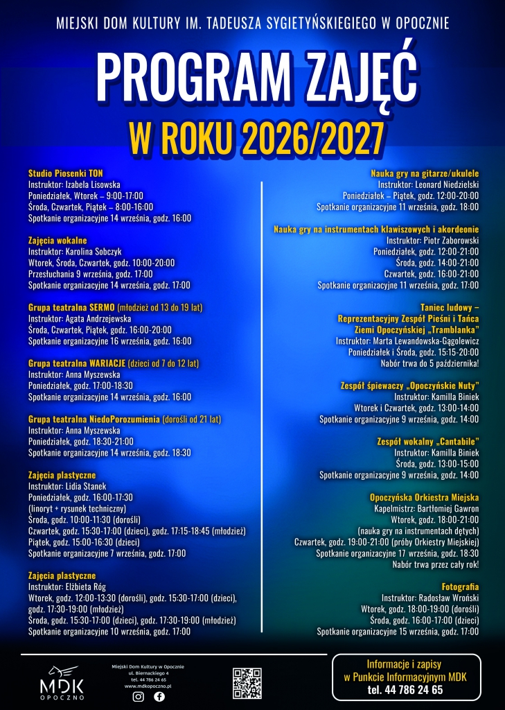 Nowy rok kulturalny w MDK Opoczno - trwa nabór na zajęcia! Nowy rok kulturalny w MDK Opoczno - trwa nabór na zajęcia!