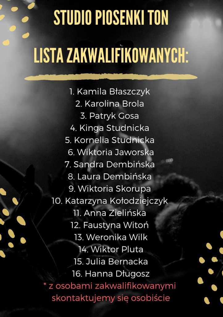 Kliknij, aby przeczytać artykuł Wyniki przesłuchań do Studia Piosenki TON Wyniki przesłuchań do Studia Piosenki TON