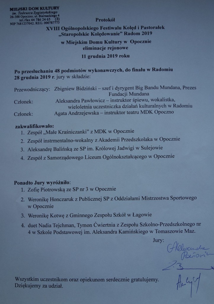 Protokół z eliminacji