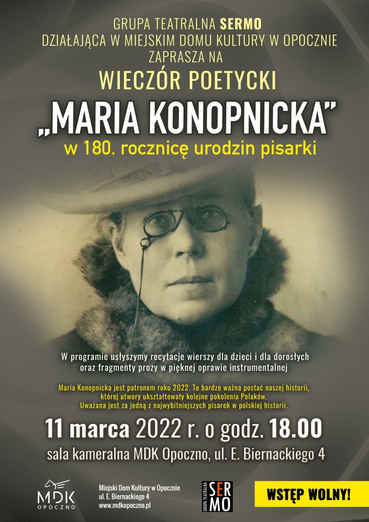 Maria Konopnicka - zapraszamy na wieczór poetycki