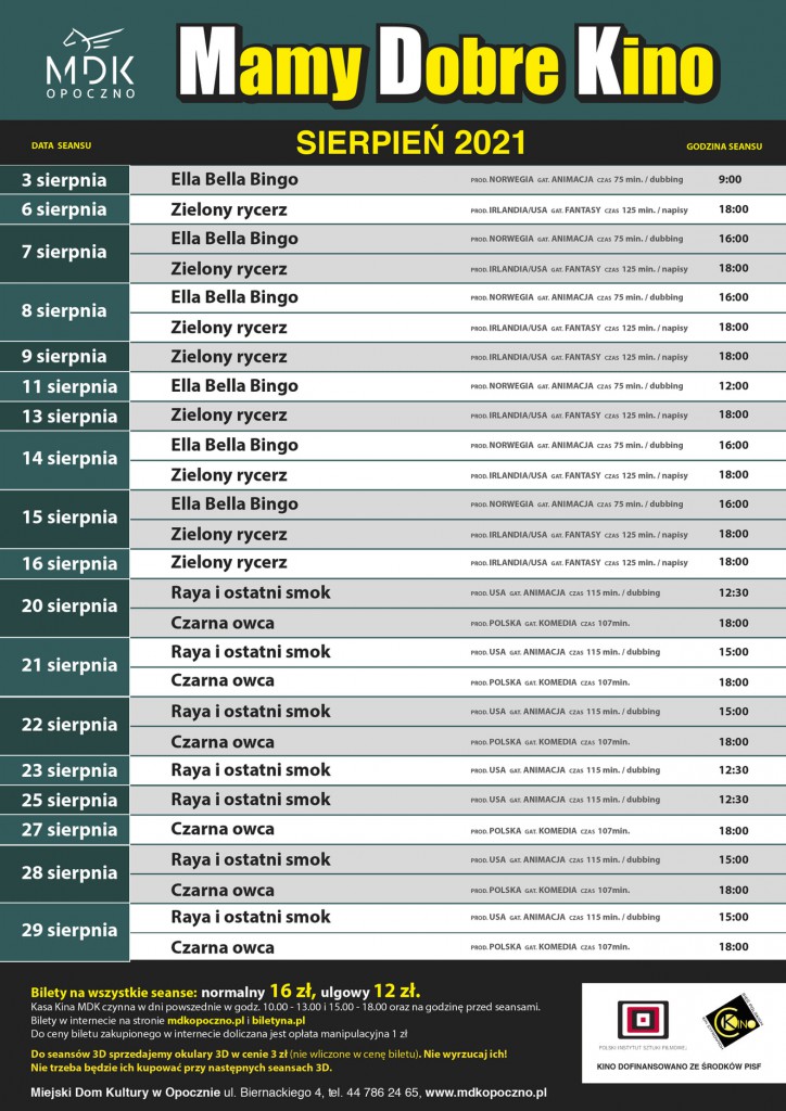 Sierpień 2021 w Kinie MDK